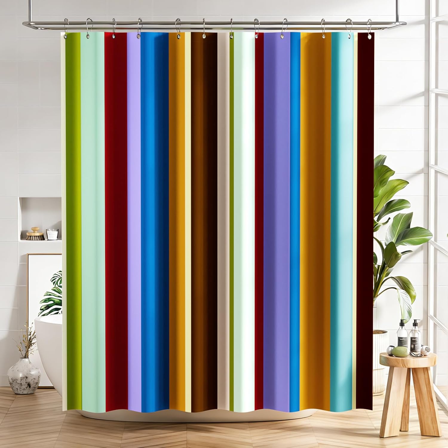 Shower Curtain, Washable Cloth Black Shower Curtain Sets with 12 Shower Curtain Hooks, Fabric Rustic Black and White Striped Curtain, Farmhouse Bathroom Curtains, 72x72 Inches