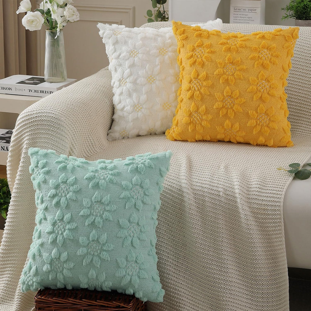 DFXSZ Spring Summer Pillow Covers 18x18 inch Set of 2 Farmhouse Decor Yellow Color Flower Heart Sunflower Soft Plush Faux Fur Jacquard Throw Pillows for Sofa Holiday Spring Home Decor PTK024C18
