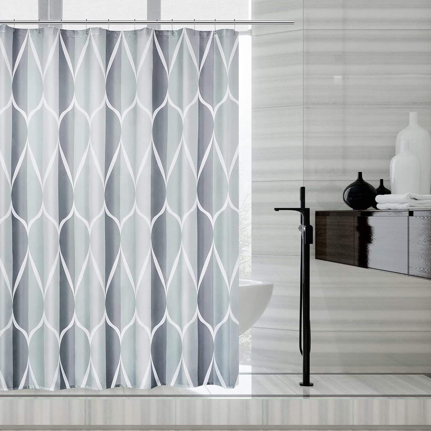 Fabric Shower Curtain Liner, Waterproof Hotel Quality, Bathroom Curtains Rust Resistant Grommets, 72 x 72 Machine Washable (Black)